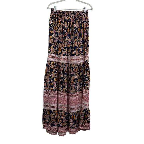 Ces Femme Maxi Skirt Medium Navy Floral Mixed Print Boho Romantic Feminine - Picture 2 of 13